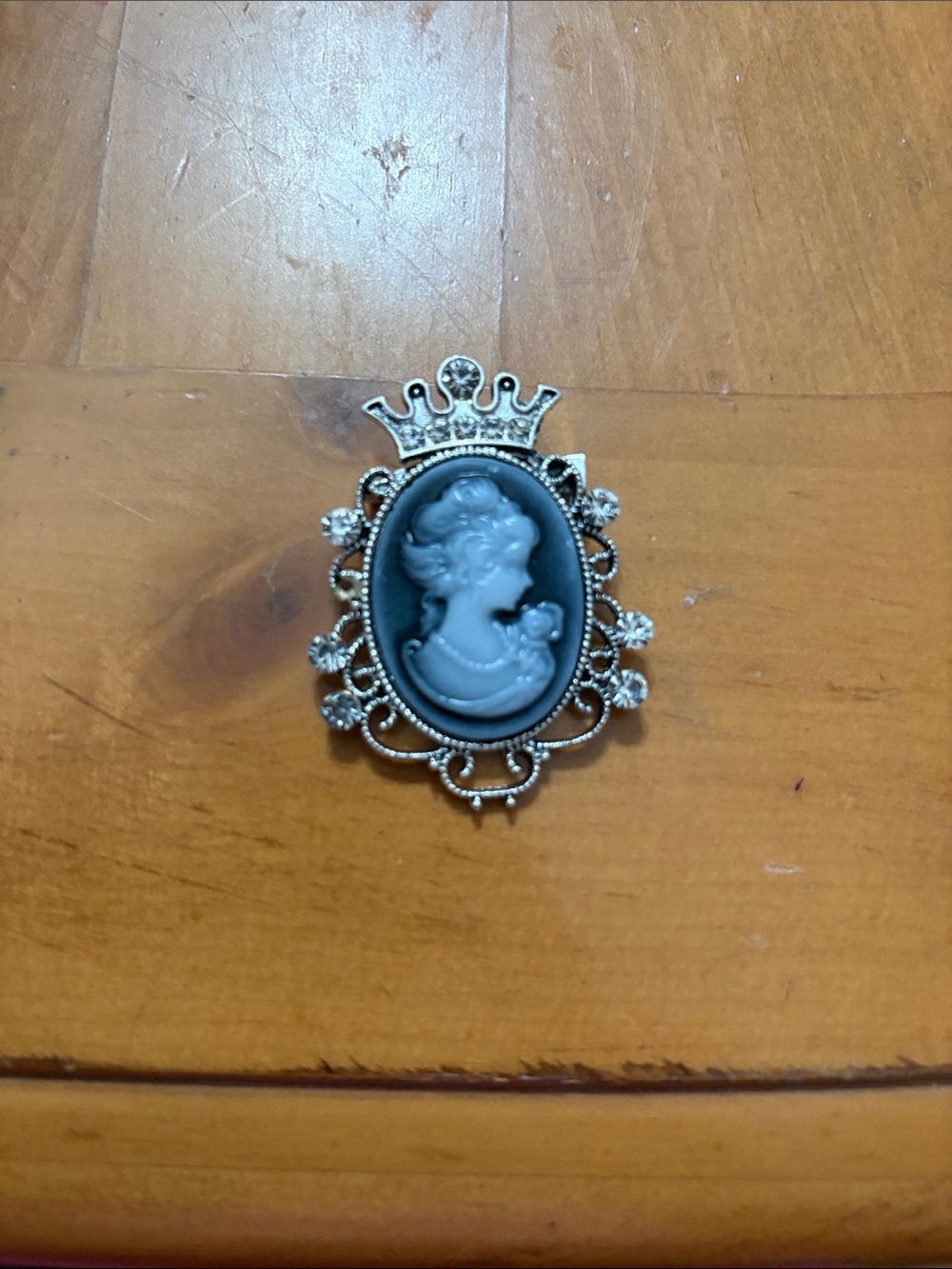 Cameo Pendant Brooch in Black and Silver